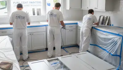 Professional cabinet painting in Allen, TX kitchen with smooth, durable white finish by expert painters