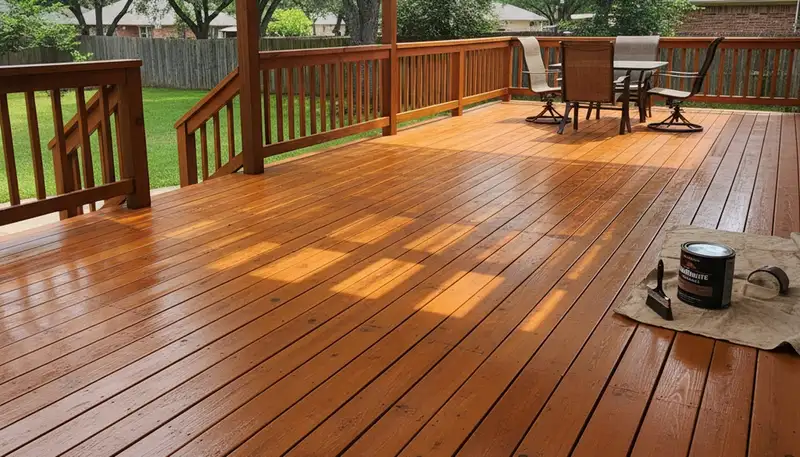 Professional deck staining in Allen, TX protecting wood with UV-resistant finish and expert painting techniques