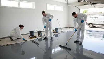 Professional epoxy garage floor coating by house painters in Allen, TX for durable, sleek flooring