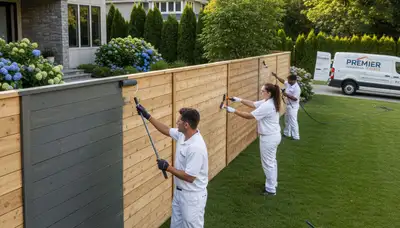 Professional fence painting service in Allen, TX by local house painters protecting wood from sun damage