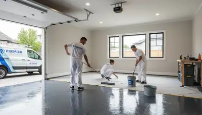 Professional garage floor epoxy coating in Allen, TX by expert house painters for durable, clean finish