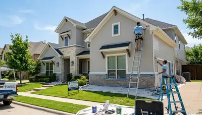 Professional house painters working on residential exterior in Allen, TX