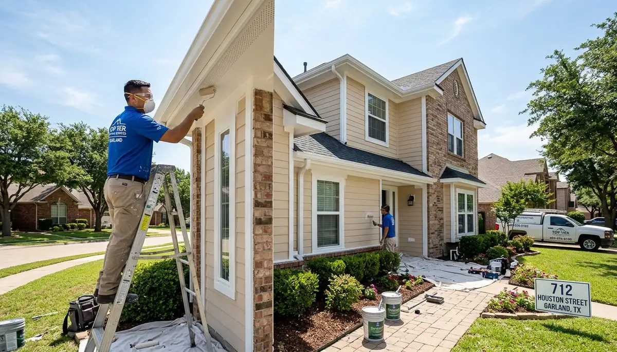Professional house painters working on residential exterior in Allen, TX