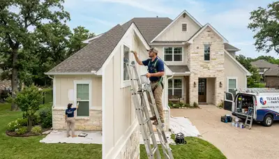 Professional house painters working on residential exterior in Allen, TX