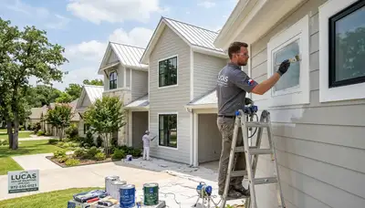 Professional house painters working on residential exterior in Allen, TX