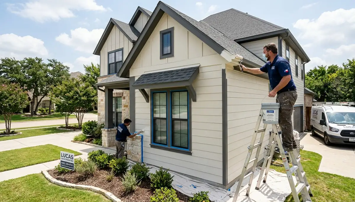 Professional house painters working on residential exterior in Allen, TX