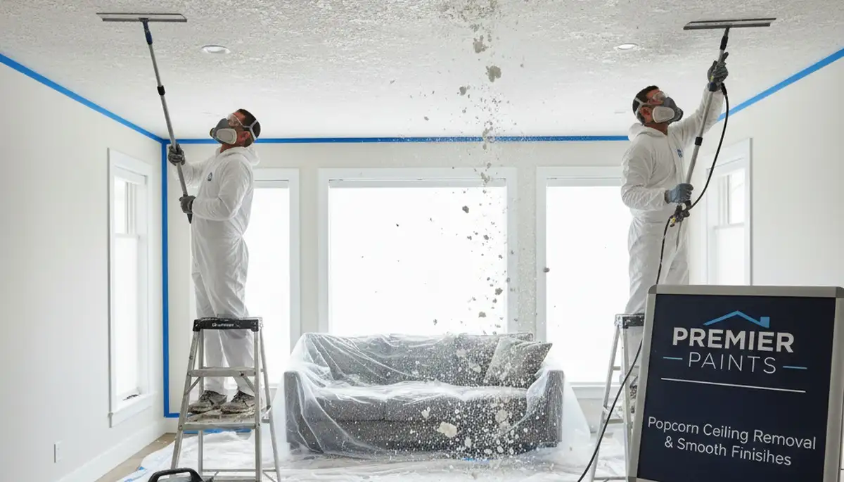 Professional popcorn ceiling removal in Allen, TX by expert house painters for smooth modern finish
