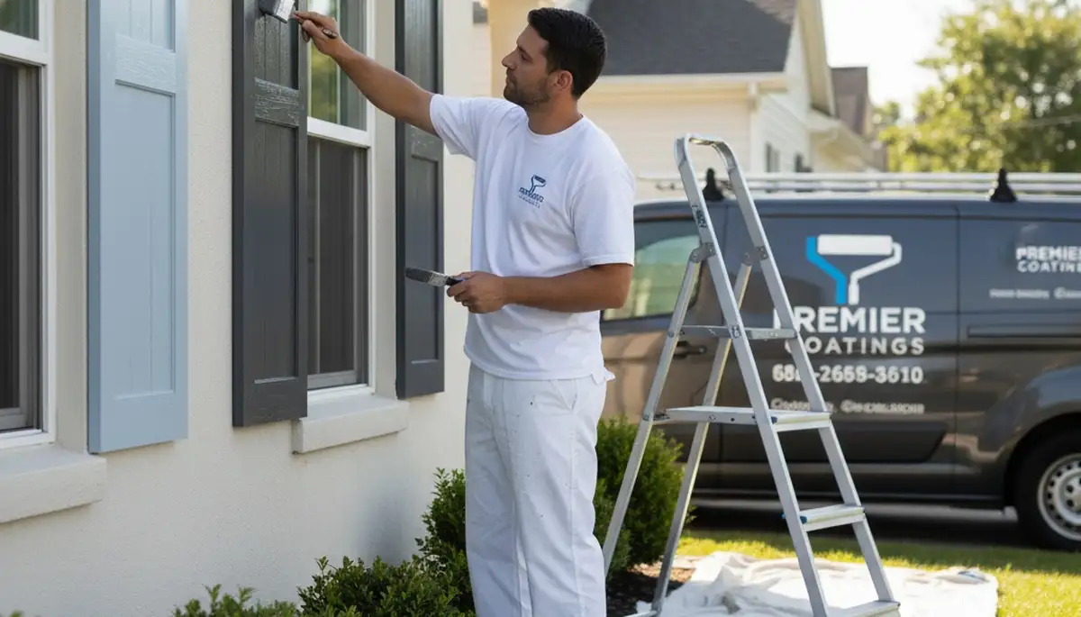 Professional shutter painting and refinishing on Allen, TX home exterior by local painting experts