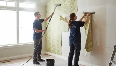 Professional wallpaper removal service in Allen, TX preparing interior walls for fresh paint