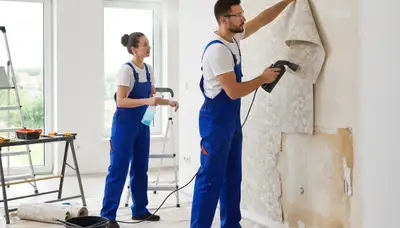 Professional wallpaper removal service in Allen, TX preparing walls for fresh interior painting