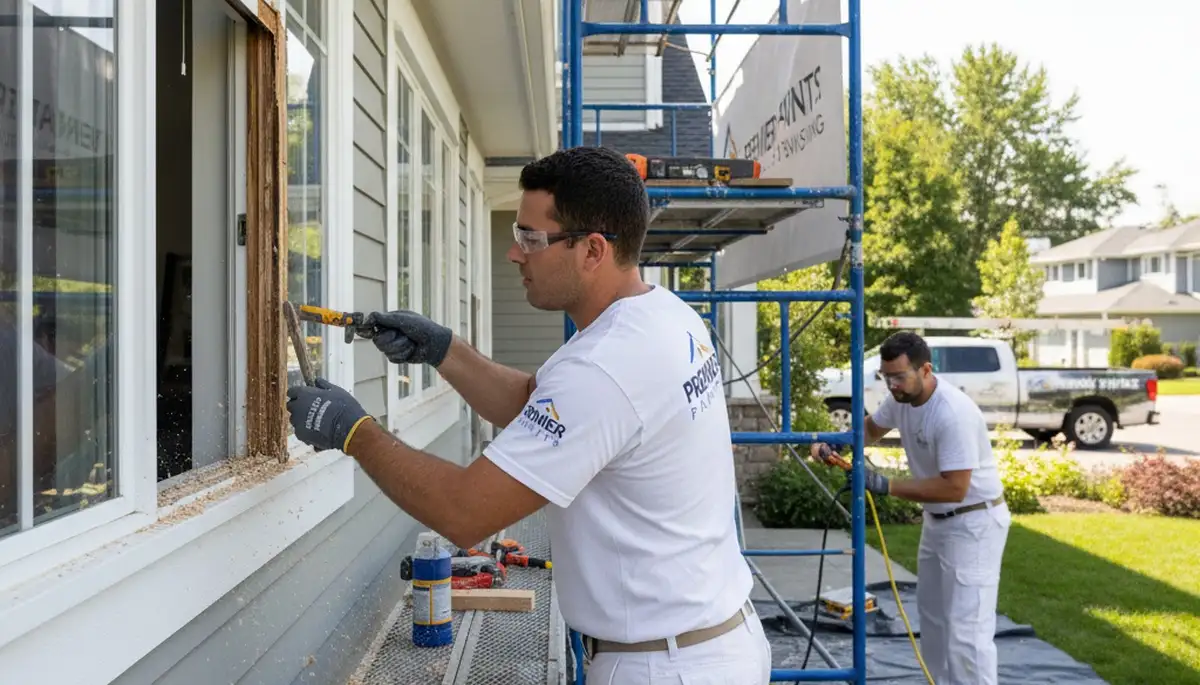 Professional wood rot repair on home siding by expert painters in Allen, TX